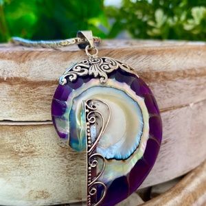 NEW Purple Ammonite Fossil Pendant 925 silver